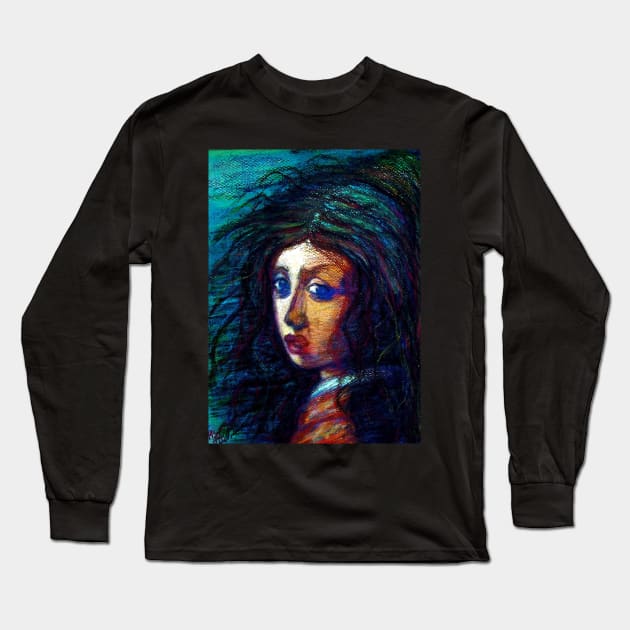 A girl with crazy hair and eyes no.2 Long Sleeve T-Shirt by Marsal